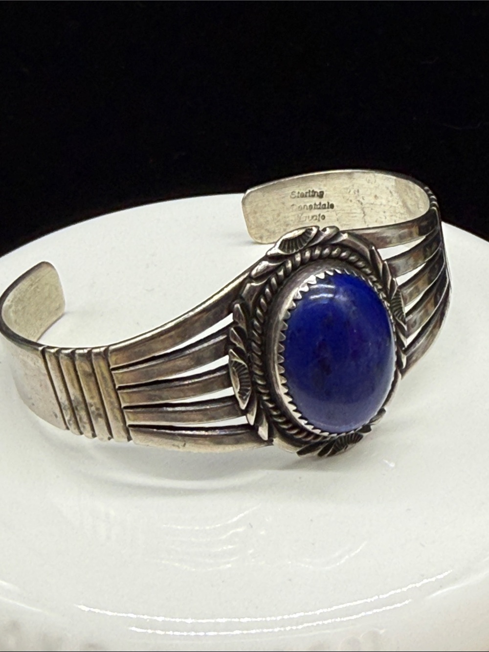 👑Native American Navajo sterling silver cuff bracelet lapis lazuli Jeannette dal - Picture 2 of 10